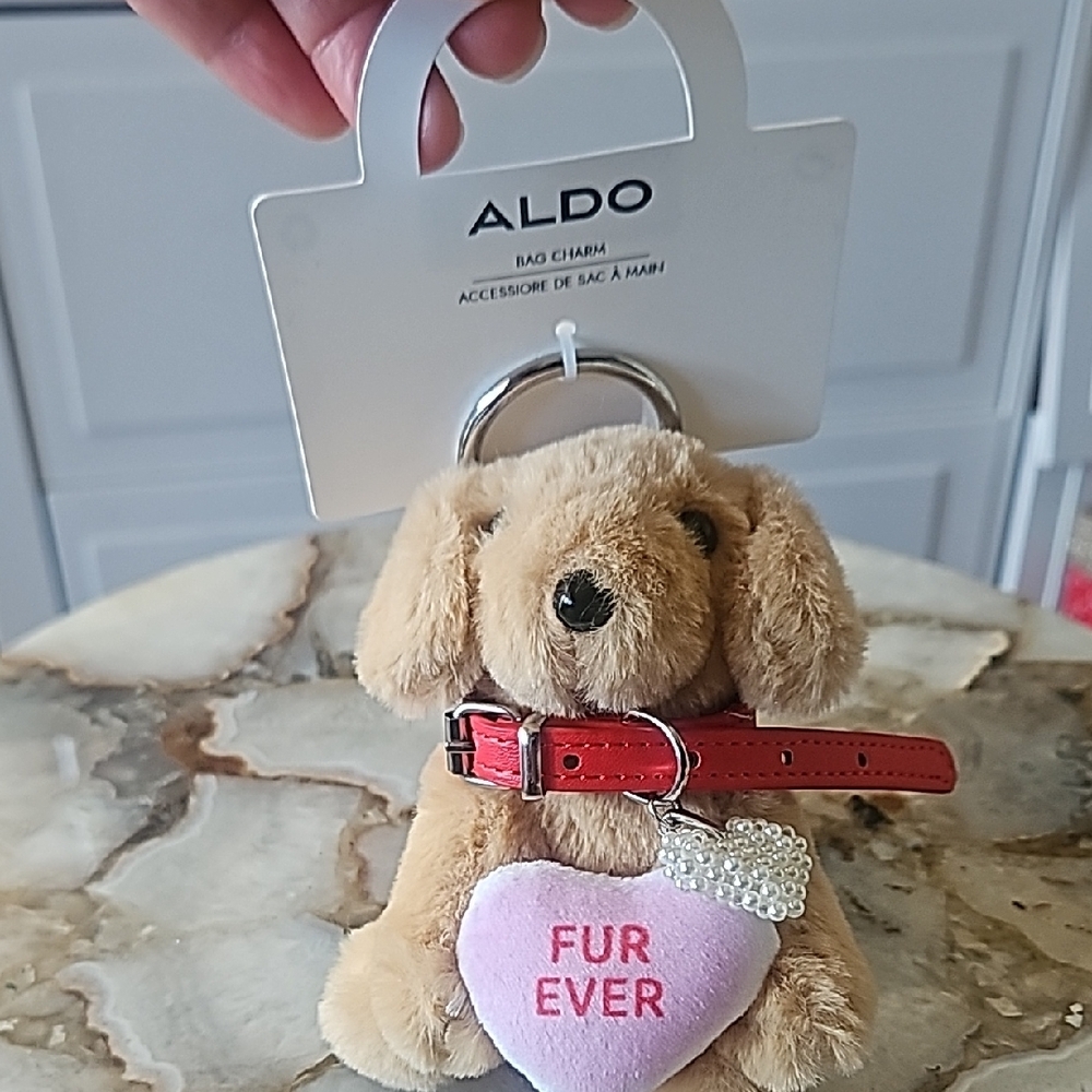 Aldo Bag Charm Plush Dog with Red Collar - Picture 6 of 6